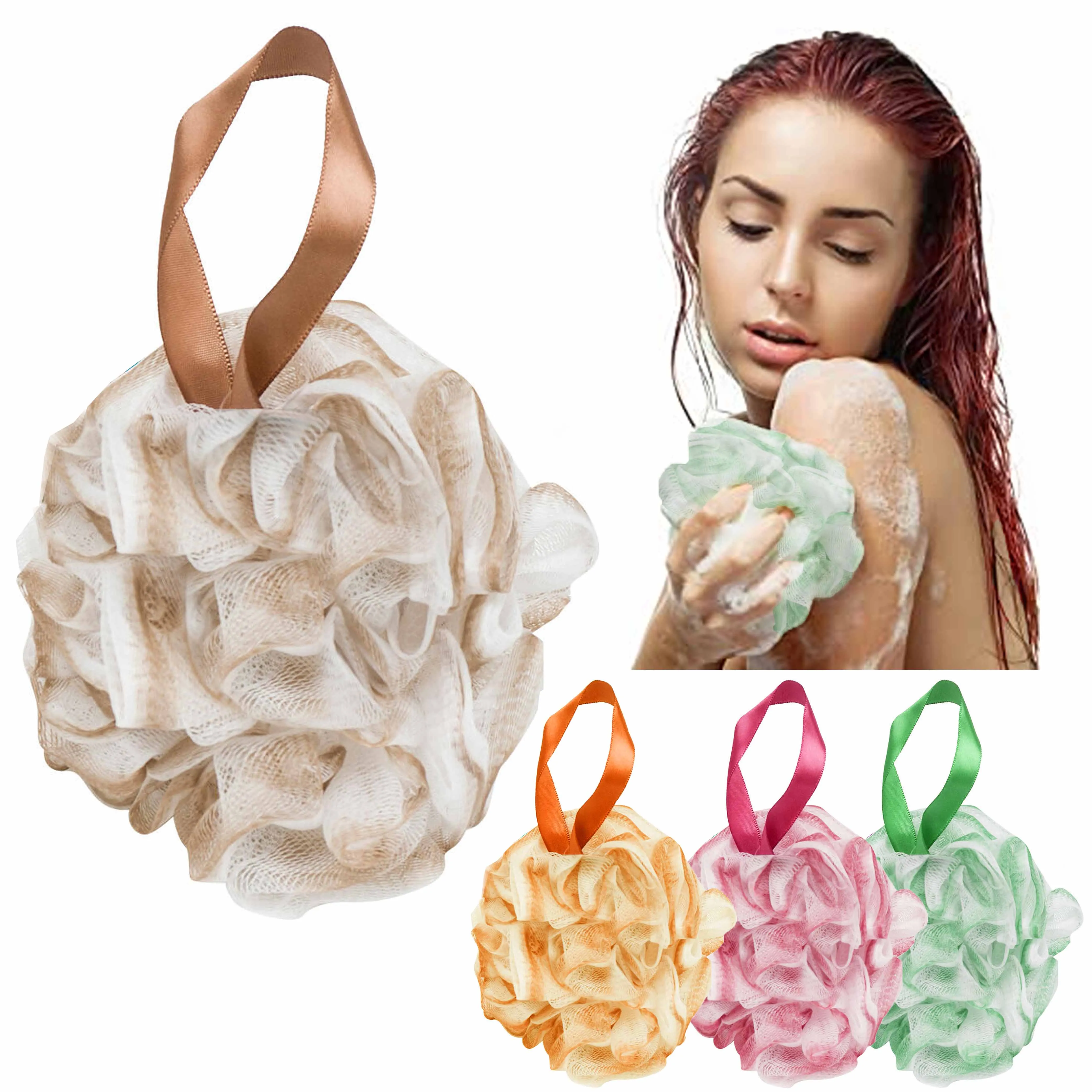 4 Pc Bath Sponges Exfoliating Scrubber Shower Puff Loofah Body Brush Mesh Ball