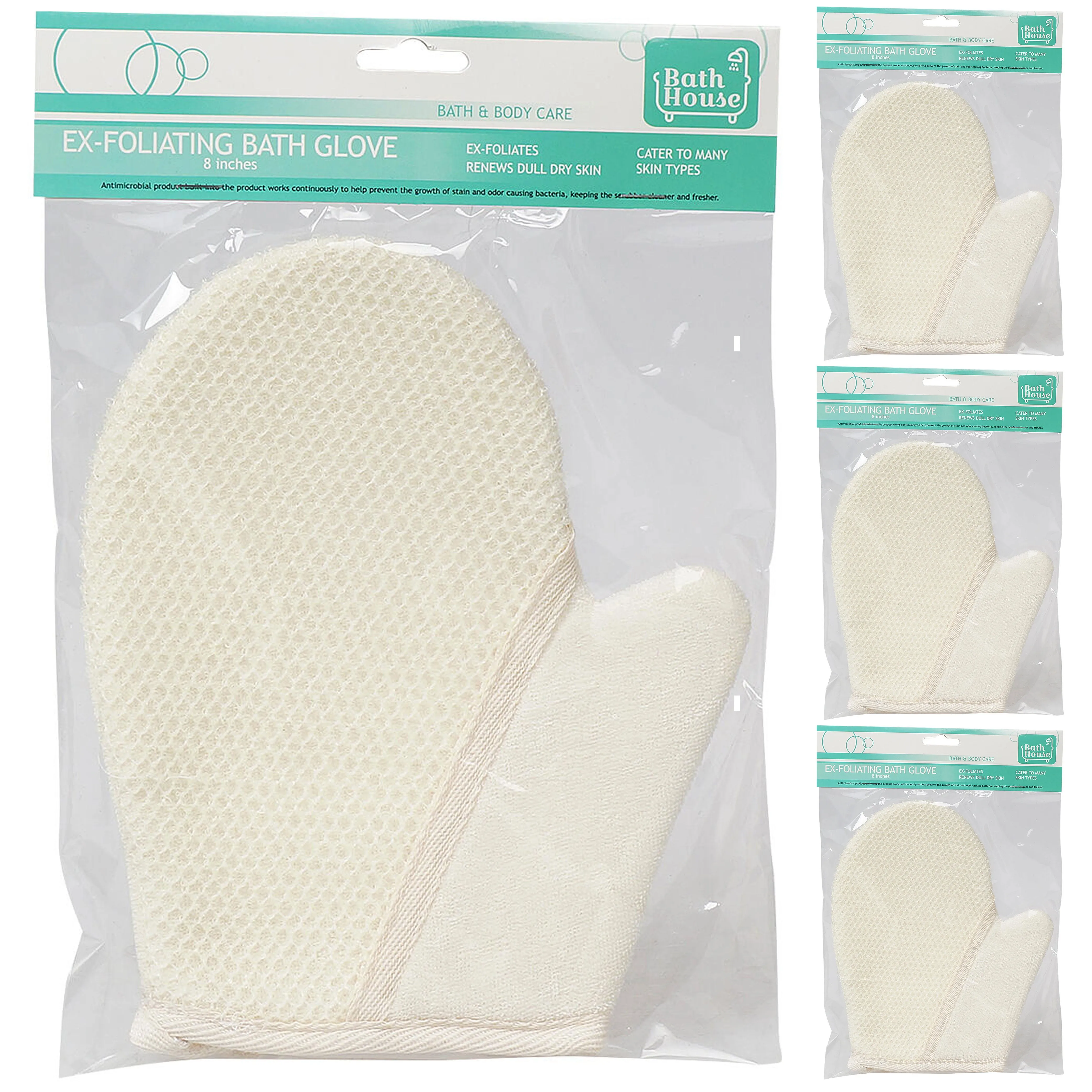 4 Pc Exfoliating Spa Bath Glove Shower Clean Hygiene Body Scrub Massage Mitt Spa