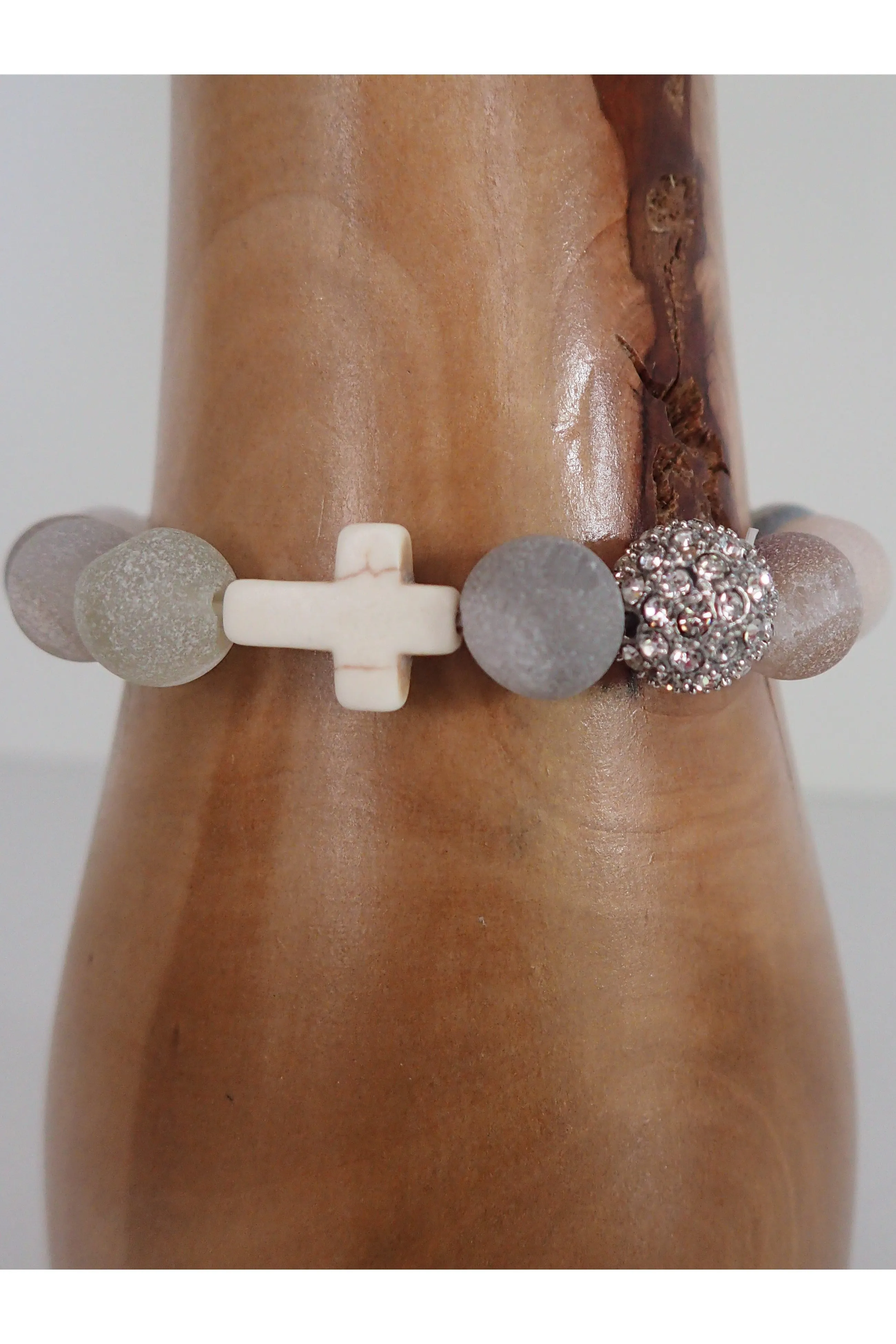 Emma Natural Stone Cross And Rhinestone Bracelet