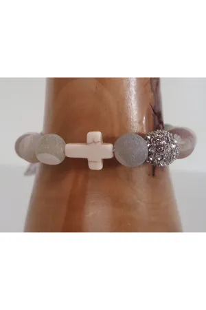 Emma Natural Stone Cross And Rhinestone Bracelet