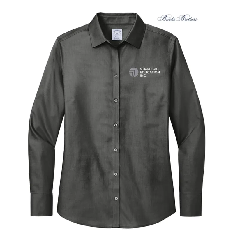 NEW SEI Brooks Brothers Womens Wrinkle-Free Stretch Nailhead Shirt - Deep Black