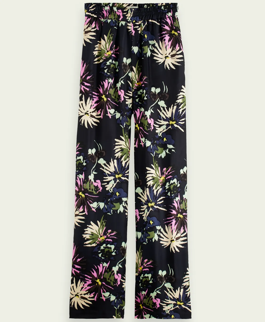 The Gia Mid-Rise Wide-Leg Printed Trousers (Aster Black)