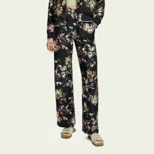 The Gia Mid-Rise Wide-Leg Printed Trousers (Aster Black)